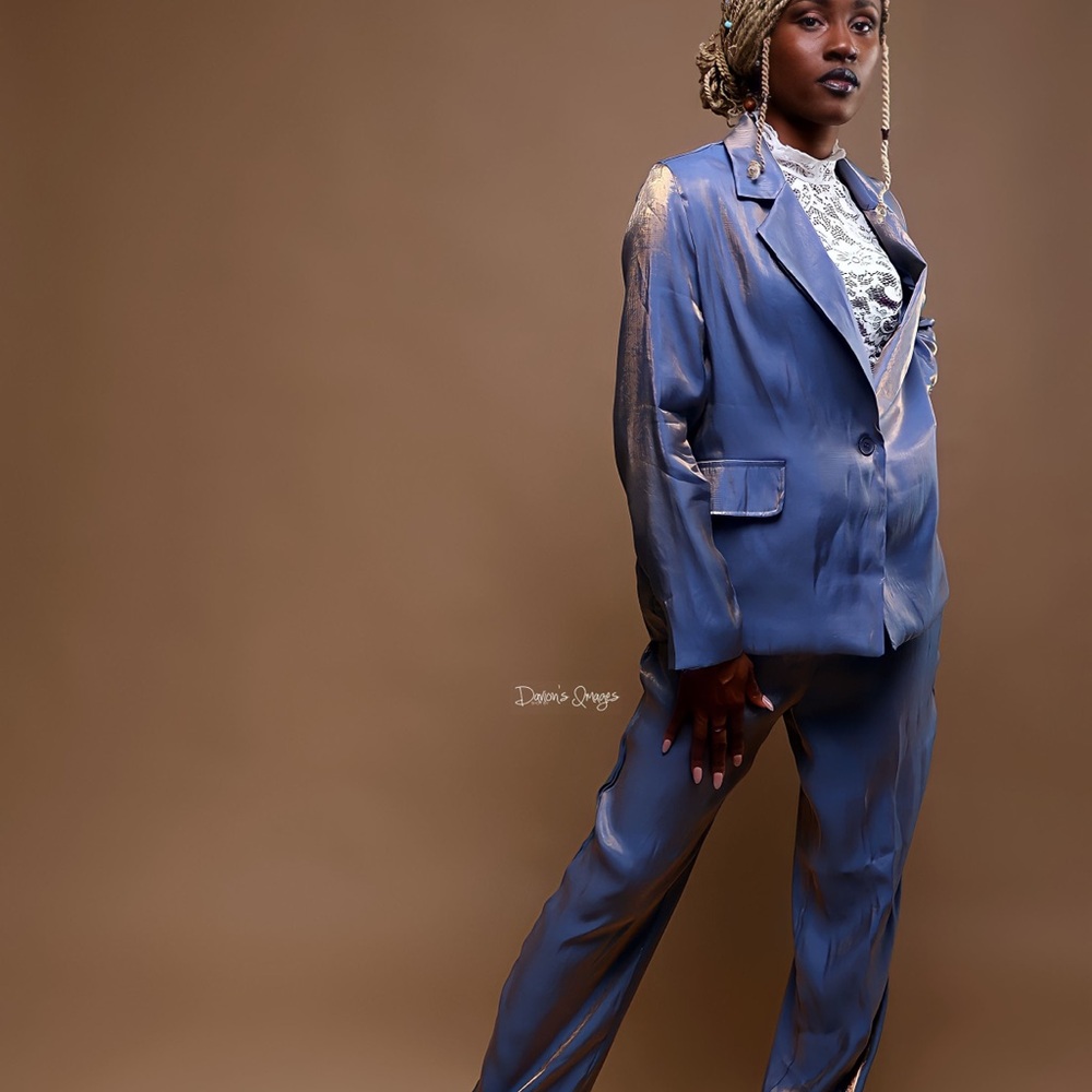 SHEIN Shimmering Blue Pantsuit
